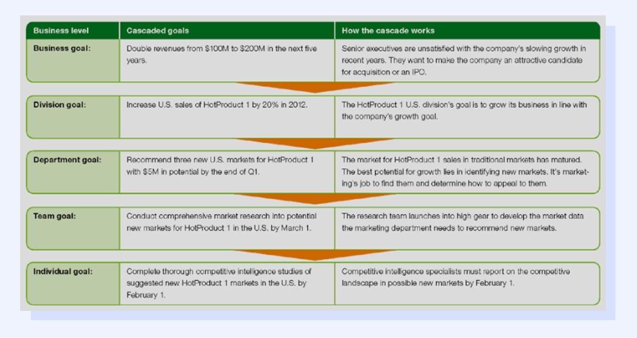 Cascading goals and objectives